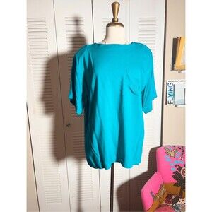 Cassie West Blouse Size M Vintage 80's Coastal Grandmother Turquoise Top